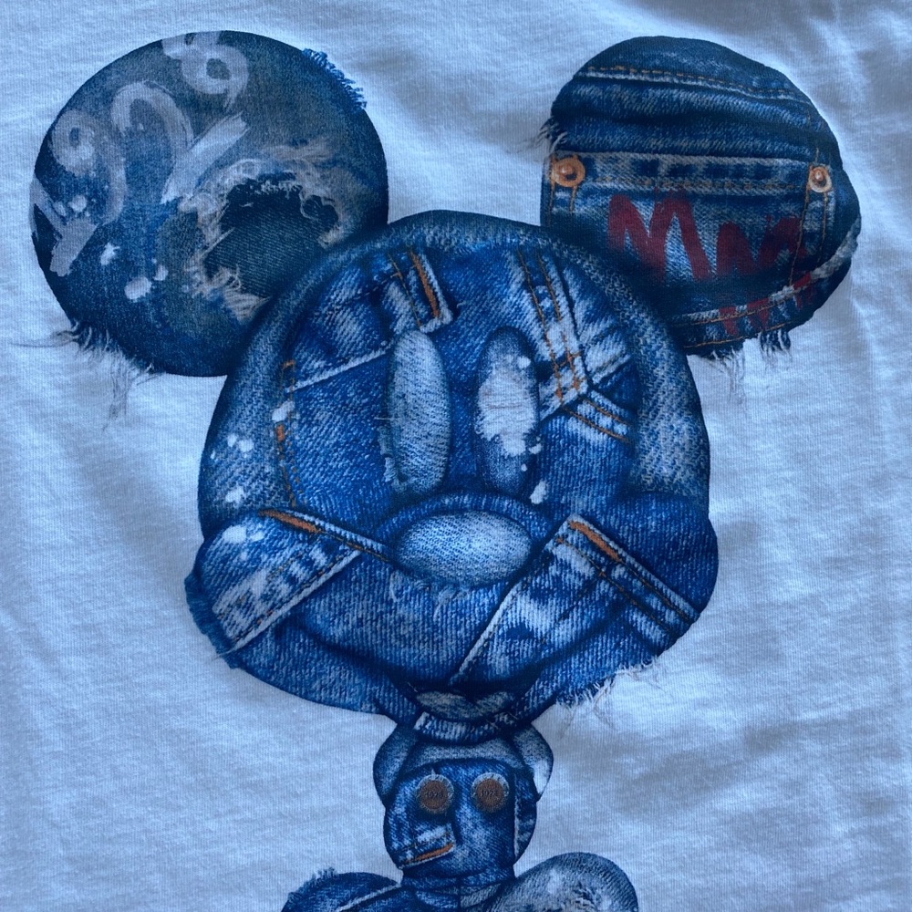 Disney Mickey kaws white tee with blue Jean print - Picture 2 of 2